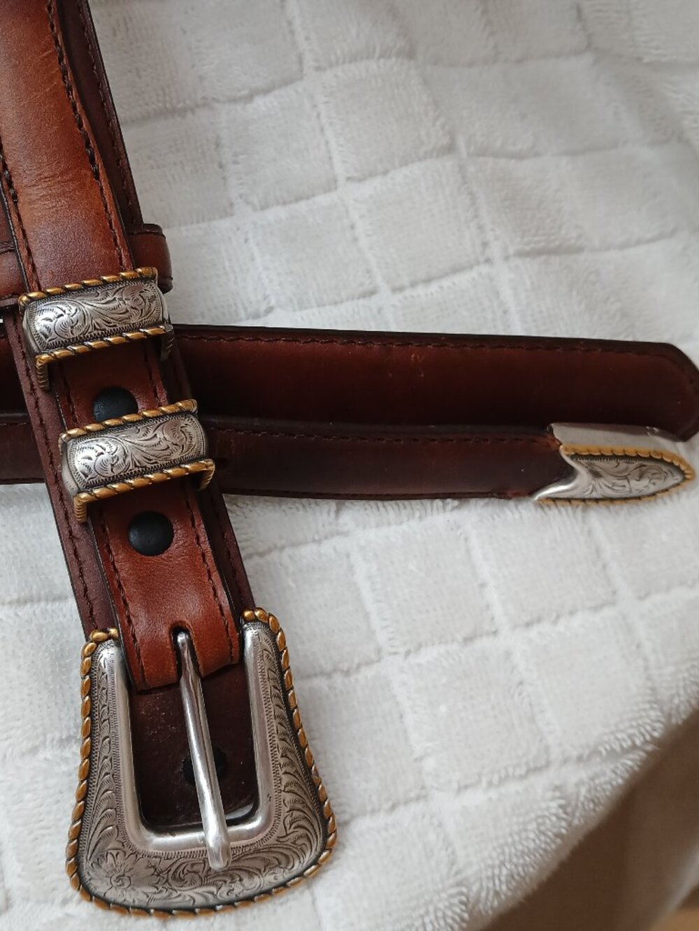 Antique Gold Buckle Set Oil Tanned Genuine Leather Ranger Belt